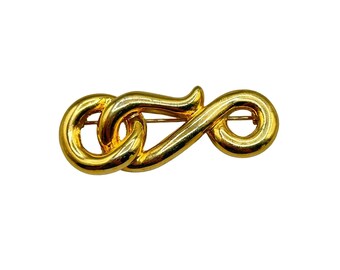 Gold Tone Hook Pin Brooch Swirling Scrolling Brooch Vintage Jewelry