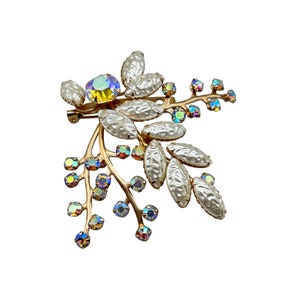 Vintage Layered Rhinestones Pin Brooch Pearlescent & Aurora Borealis Blue Color