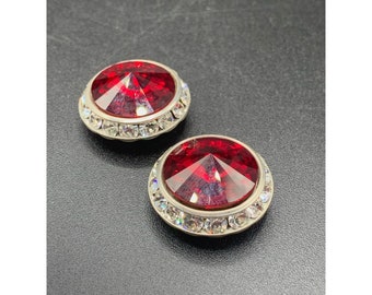 Red Shoe Clips Red Rivoli Channel Set Rhinestones Silver tone Vintage Shoes Accessories
