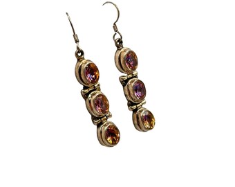 Sterling Silver Dangles Earrings Pierced Dangles Color Changing Glass Stones
