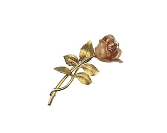 KREMENTZ  Rose Pin Brooch Gold Rolled Yellow And Rose Gold Flower Pin
