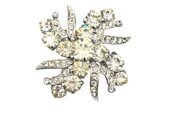 Signed EISENBERG Pin Brooch Clear Rhinestones Petite Sunburst Pinwheel