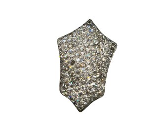 Antique Pot Metal Shield Pin Brooch with Rhinestones Hexagon Shape Pin