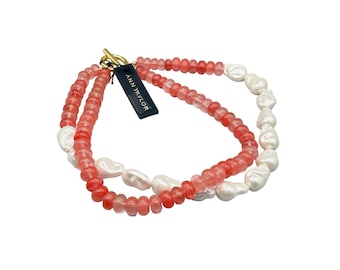 New Old Stock Ann Taylor Necklace Faux Baroque Pearls and Pink Glass Beads