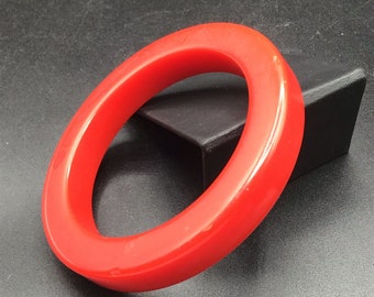 Bright Red Bangle Bracelet Vintage Plastic Wide Geometric Edges Costume Jewelry