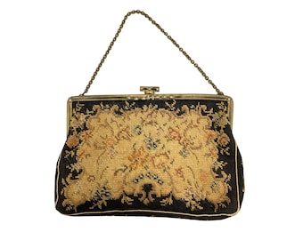 Made in Czechoslovakia Antique Purse Evening Bag Needlepoint Tapestry Gold Frame