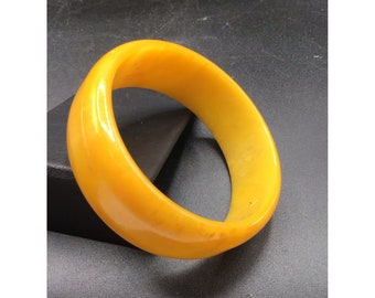 Vintage Wide Bakelite Bracelet in Butterscotch Color Rigid Retro Plastic Bangle