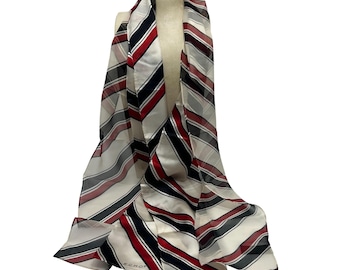 ECHO 100% Silk Scarf Red White Black Striped Rectangular Scarf Vintage AS IS