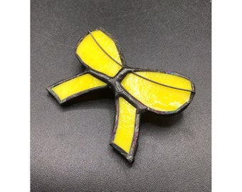 Handcrafted Yellow Bow Brooch with Black Outline Ribbon Pin Vintage Jewelry