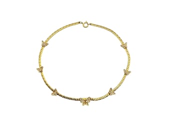 Vintage Butterfly Choker Necklace Gold Tone With Rhinestones Butterflies