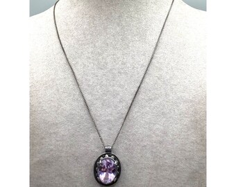 Older Vintage Amethyst Necklace Sterling Silver Pendant & Chain Artist Signed