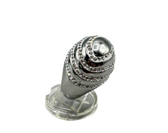 High Domed Ring Size 7 Silver Tone Chrome Color Rhinestones Costume Jewelry