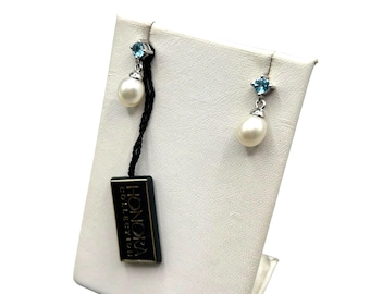 HONORA Pearls Earrings Sterling Silver Pierced Drops With Blue CZ stones