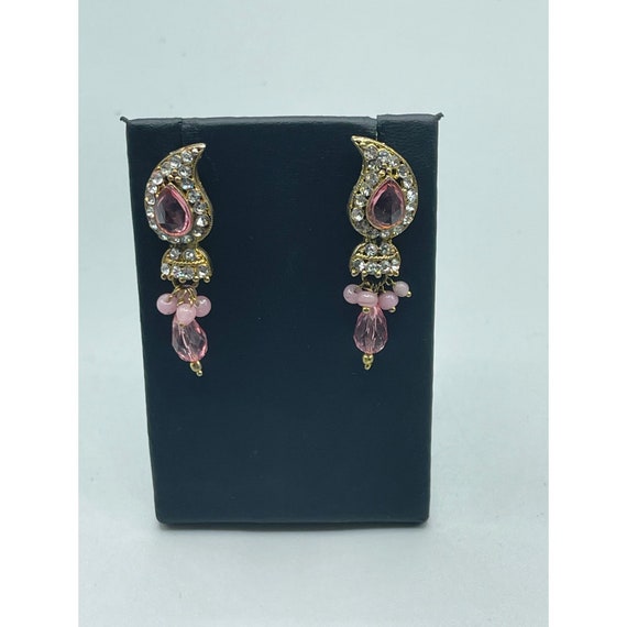 Vintage Pink Dangles Earrings Ethnic Style Pierce… - image 2
