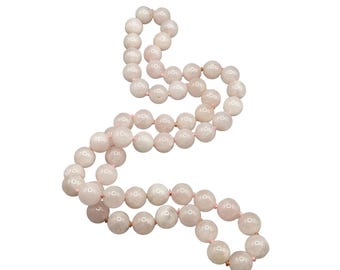 Vintage Pink Quartz Necklace Round Large Beads Hand Knotted Statement Necklace