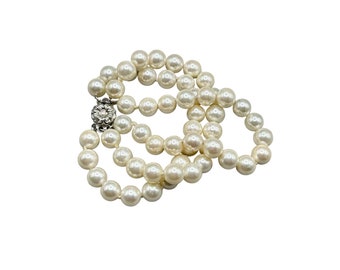 Vintage White Faux Pearls Bracelet Silver Tone Clasp Triple Strand Hand Knotted