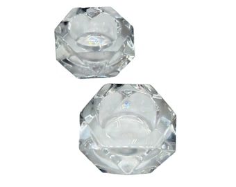 Vintage Pair Of Baccarat Cut Crystal Salt Cellars Hexagonal Shaped