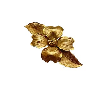 Vintage Gold Filled Dogwood Flower Pin Brooch Very Detailed Old Pin