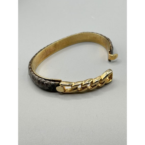 Vintage Gray Snakeskin Bracelet 1980s 1990s Gold … - image 7