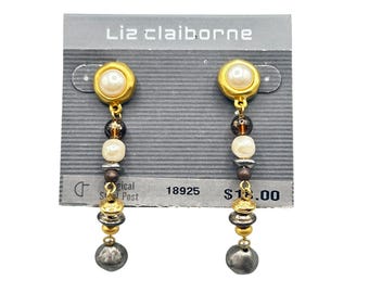 Vintage Liz Claiborne Drop Dangle Earrings New On Card Old Stock Pierced Long
