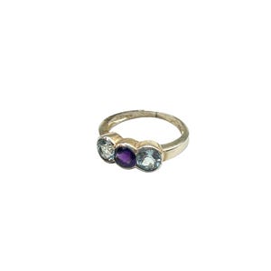 Sterling Silver Ring with Blue Topaz & Amethyst Gemstones Size 5.5
