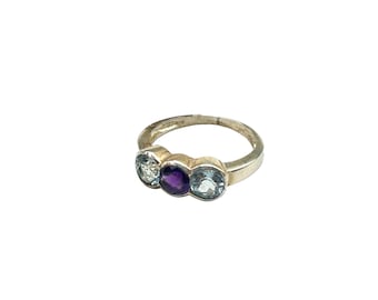 Sterling Silver Ring with Blue Topaz & Amethyst Gemstones Size 5.5