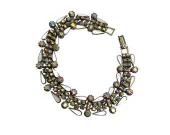 Vintage WEISS Rhinestones & Enamel Bracelet Aurora Borealis Designer Signed
