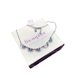 Lia Sophia SUPERFAN Necklace New in Box Silver Tone Chain and Faux Turquoise