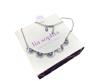 Lia Sophia SUPERFAN Necklace New in Box Silver Tone Chain and Faux Turquoise