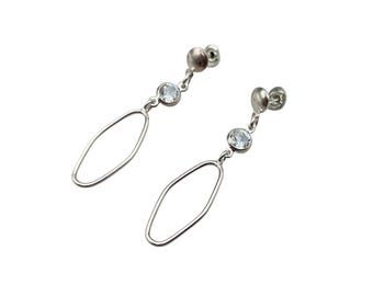 Simple Sterling Silver Dangles Earrings With Open Back Bezel Set Crystals Delicate Drops Earrings Pierced