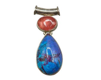 Sterling Silver 925 Blue and Pinkish Semi Precious Teardrop Stone Pendant