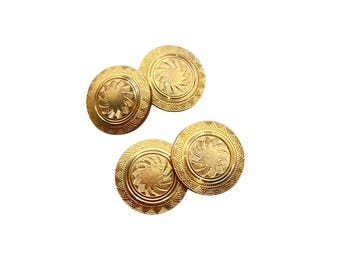 Antique Gold Tone Cufflinks Ornate Round Brass Cufflinks