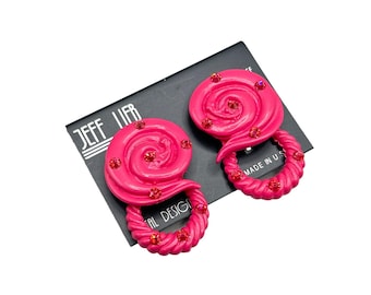 Jeff Lieb Pink Clip On Earrings with Removable Dangle Door Knockers Rhinestones