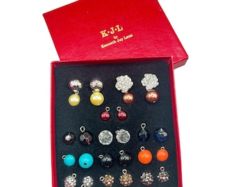 KJL Interchangeable Dangle Earrings Pierced Studs Silver Tone 12 Drops Kenneth Jay Lane