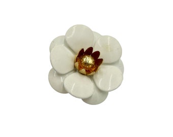 Vintage Sarah Coventry White Flower Pin Brooch Enamel and Gold Tone Small Pin