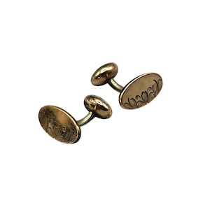 Vintage Antique Cufflinks Gold Filled Etched Oval Cufflinks Formal Men Accessory