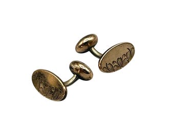 Vintage Antique Cufflinks Gold Filled Etched Oval Cufflinks Formal Men Accessory