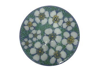 1960's Signed Higgins Plate Fused Art Glass Mid Century Modern 11" MCM Floral Design