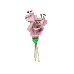Vintage Enamel Flowers Pin Brooch Pink Roses With Rhinestones Pistils Flower Power Pin