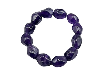 Amethyst Nuggets Bracelet Stretch Elastic Expandable with Purple Chunky Beads