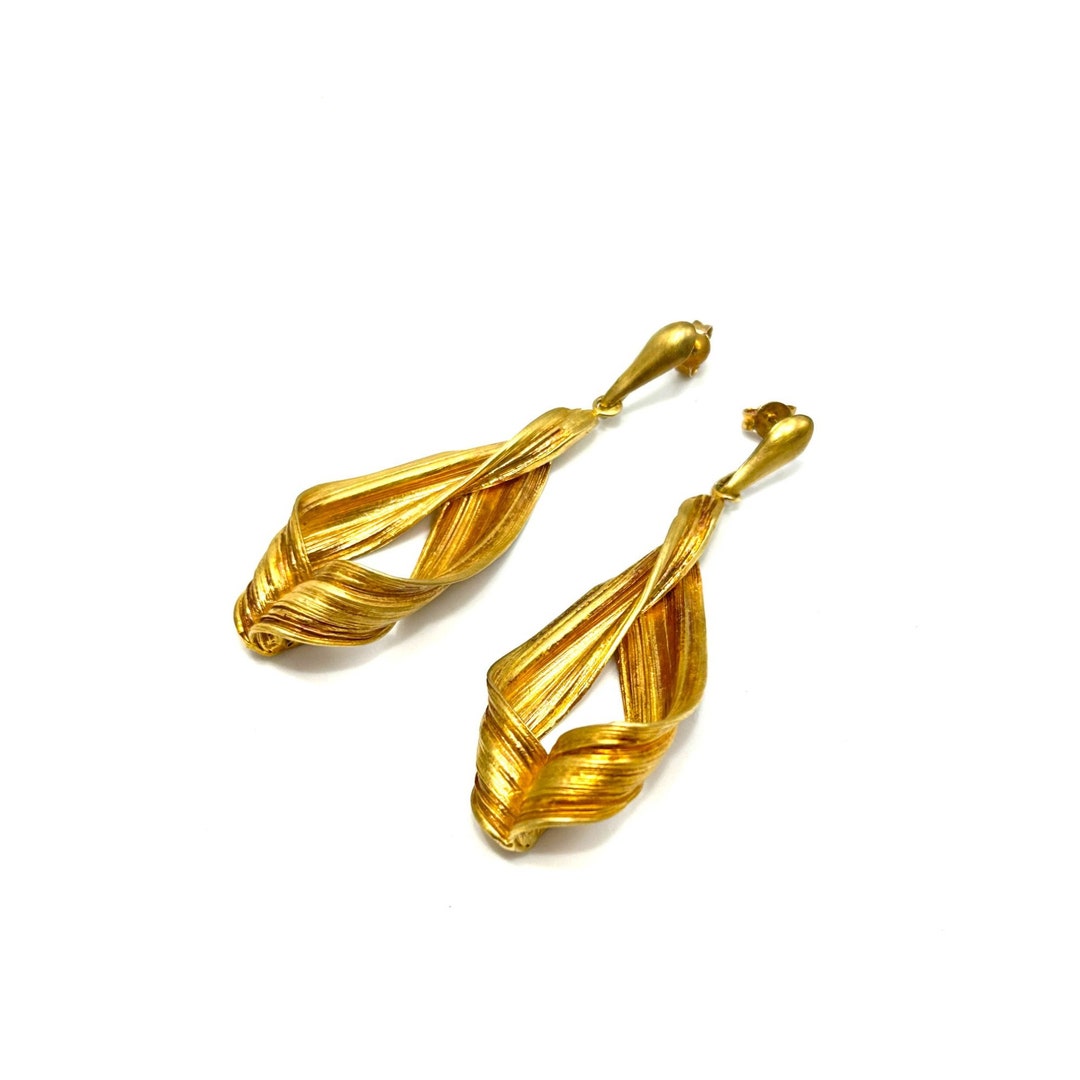 Vintage Dangles Earrings Pierced Sterling Silver Gilded Gold Etsy