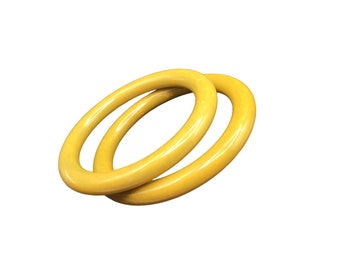 Vintage Stack Bracelets Bakelite Bangles Pair of Yellow Green Early Plastic Thin