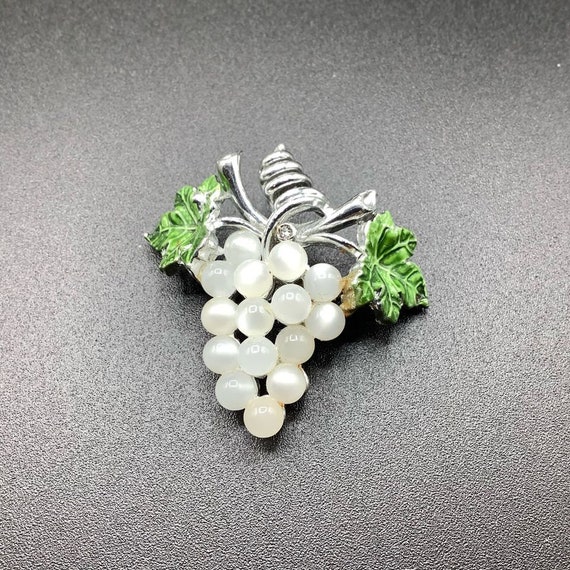 moonglow lucite grape pin brooch white grape with… - image 1