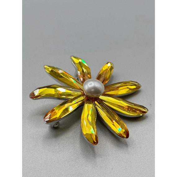Signed SWAROVSKI Flower Pin Brooch Daisy Yellow C… - image 5