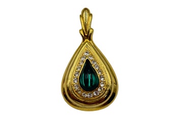 Vintage Pendant Enhancer Green Cabochon Articulated Bail For Beaded Necklaces