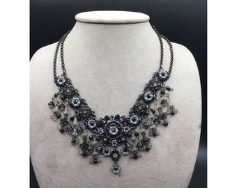 MX Signed Gothic Style Black Necklace Michael Morrison 80s Designer Jewelry