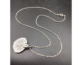 Skeleton Leaf Necklace Silver Tone Chain Vintage Eco Silver Real Dipped Leaf