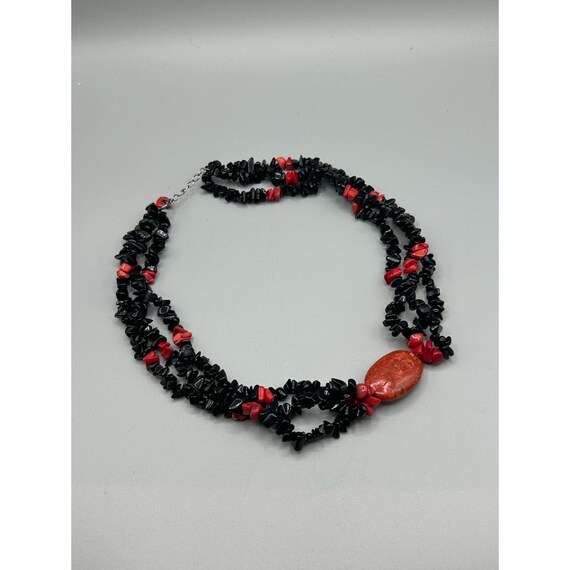 Vintage Black Onyx and Red Sponge Coral Necklace … - image 6