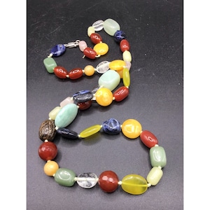 Genuine Semi Precious Stones Necklace Colorful Beads Hand Knotted Jewelry