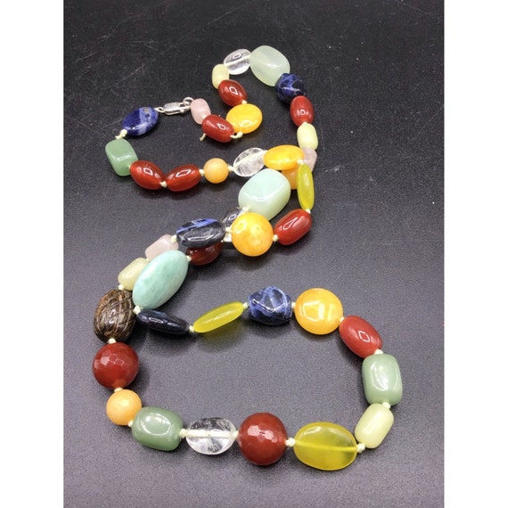 Genuine Semi Precious Stones Necklace Colorful Be… - image 1